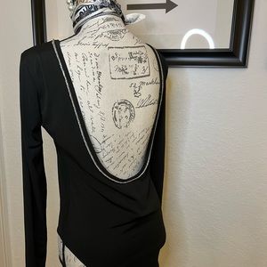 Sexy backless black stretch bodysuit with rhinestones. Size Medium
